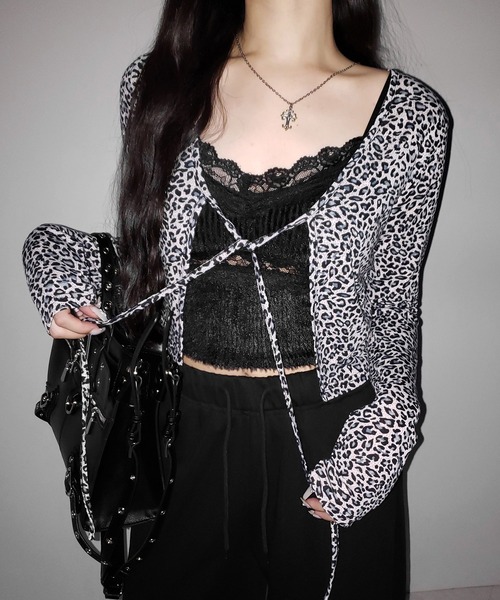 me+em select(ミームセレクト)の「【 2color 】レオパードフロントリボンショートカーディガン / Leopard front ribbon short cardigan(カーディガン/ボレロ・レディース・ブラウン/ブラック・FREE)」の11枚目の写真