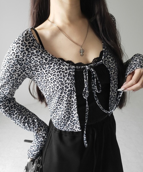 me+em select(ミームセレクト)の「【 2color 】レオパードフロントリボンショートカーディガン / Leopard front ribbon short cardigan(カーディガン/ボレロ・レディース・ブラウン/ブラック・FREE)」の15枚目の写真