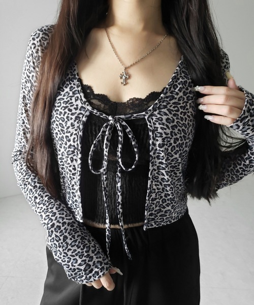 me+em select(ミームセレクト)の「【 2color 】レオパードフロントリボンショートカーディガン / Leopard front ribbon short cardigan(カーディガン/ボレロ・レディース・ブラウン/ブラック・FREE)」の13枚目の写真