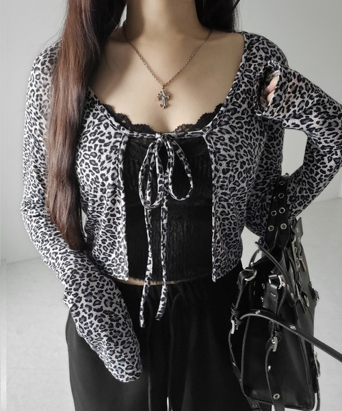 me+em select(ミームセレクト)の「【 2color 】レオパードフロントリボンショートカーディガン / Leopard front ribbon short cardigan(カーディガン/ボレロ・レディース・ブラウン/ブラック・FREE)」の16枚目の写真