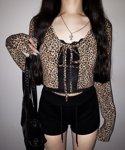 me+em select(ミームセレクト)の「【 2color 】レオパードフロントリボンショートカーディガン / Leopard front ribbon short cardigan(カーディガン/ボレロ・レディース・ブラウン/ブラック・FREE)」の18枚目の写真