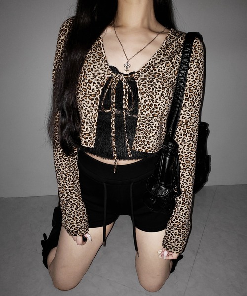 me+em select(ミームセレクト)の「【 2color 】レオパードフロントリボンショートカーディガン / Leopard front ribbon short cardigan(カーディガン/ボレロ・レディース・ブラウン/ブラック・FREE)」の22枚目の写真