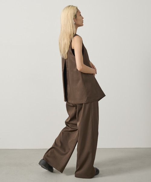 アシンメトリータックワイドパンツ/セットアップ可能（スラックス