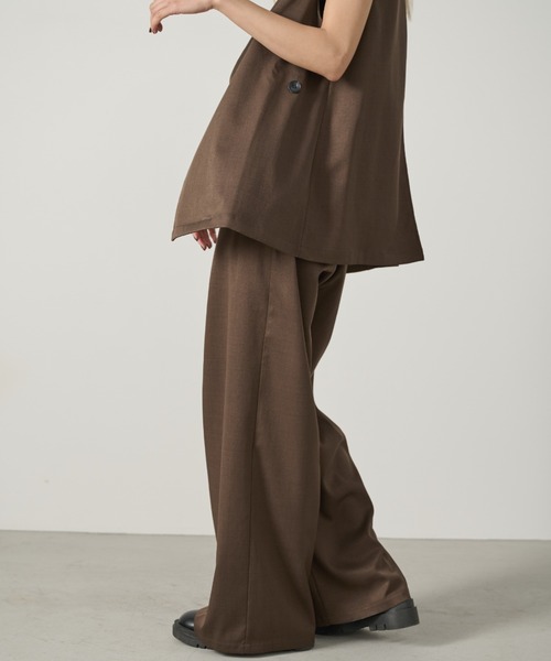 アシンメトリータックワイドパンツ/セットアップ可能（スラックス