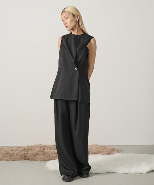 あうあうページ アシンメトリータックワイドパンツ/セットアップ可能