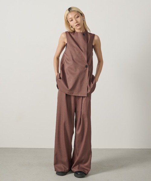 セール】アシンメトリータックワイドパンツ/セットアップ可能