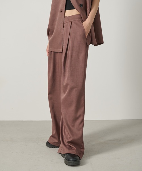 アシンメトリータックワイドパンツ/セットアップ可能（スラックス