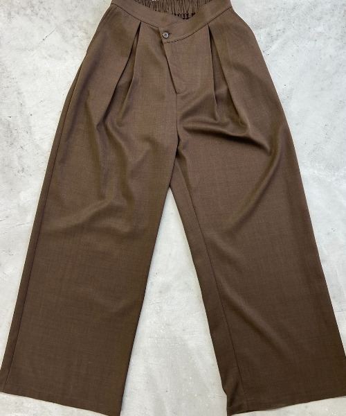 セール】アシンメトリータックワイドパンツ/セットアップ可能