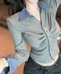 SHEENA（シーナ）の「【秋冬新作】チェックシャツドッキングギャザートップス（Tシャツ/カットソー）」