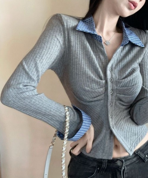 SHEENA(シーナ)の「チェックシャツドッキングギャザートップス(Tシャツ/カットソー・レディース・グレー/ブラック・M)」の12枚目の写真