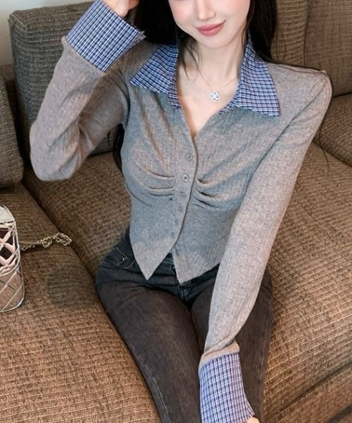 SHEENA(シーナ)の「チェックシャツドッキングギャザートップス(Tシャツ/カットソー・レディース・グレー/ブラック・M)」の14枚目の写真