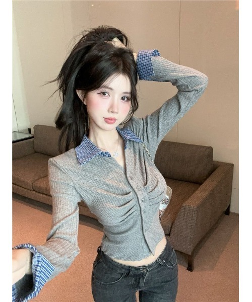 SHEENA(シーナ)の「チェックシャツドッキングギャザートップス(Tシャツ/カットソー・レディース・グレー/ブラック・M)」の21枚目の写真