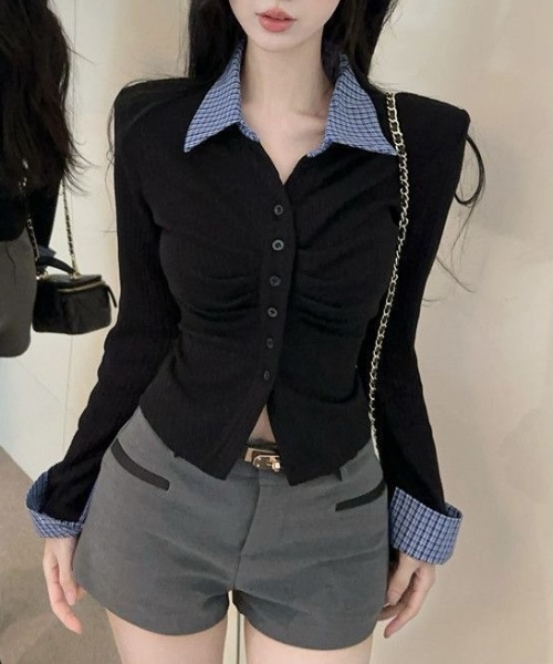 SHEENA(シーナ)の「チェックシャツドッキングギャザートップス(Tシャツ/カットソー・レディース・グレー/ブラック・M)」の5枚目の写真