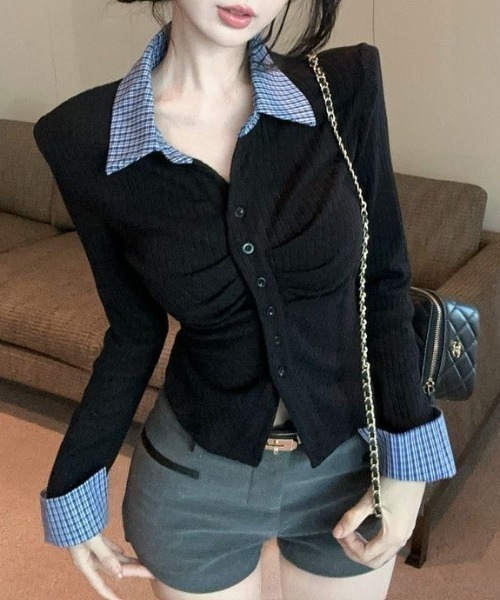 SHEENA(シーナ)の「チェックシャツドッキングギャザートップス(Tシャツ/カットソー・レディース・グレー/ブラック・M)」の8枚目の写真