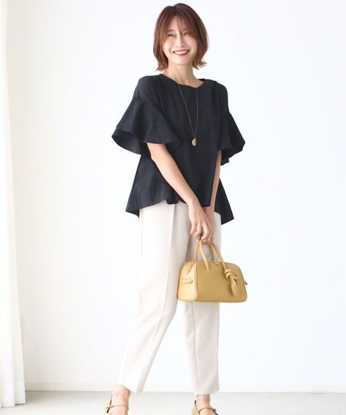 Ehre style(エーレスタイル)の「夏のコーデも 気楽にきちんと 揺れ袖トップス(シャツ/ブラウス・レディース・ブラック/グレー・FREE)」の5枚目の写真