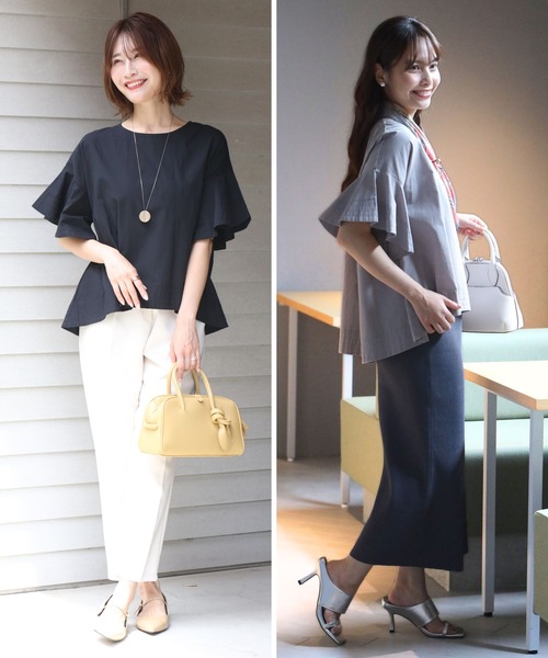 Ehre style(エーレスタイル)の「夏のコーデも 気楽にきちんと 揺れ袖トップス(シャツ/ブラウス・レディース・ブラック/グレー・FREE)」の10枚目の写真