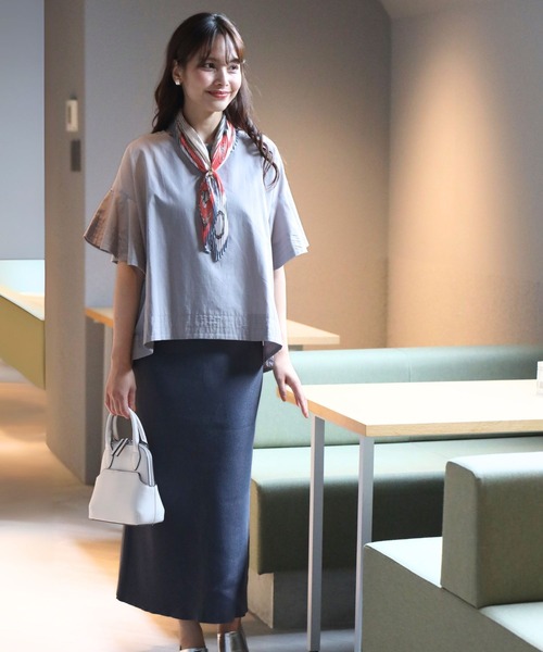 Ehre style(エーレスタイル)の「夏のコーデも 気楽にきちんと 揺れ袖トップス(シャツ/ブラウス・レディース・ブラック/グレー・FREE)」の11枚目の写真