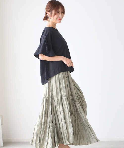 Ehre style(エーレスタイル)の「夏のコーデも 気楽にきちんと 揺れ袖トップス(シャツ/ブラウス・レディース・ブラック/グレー・FREE)」の12枚目の写真