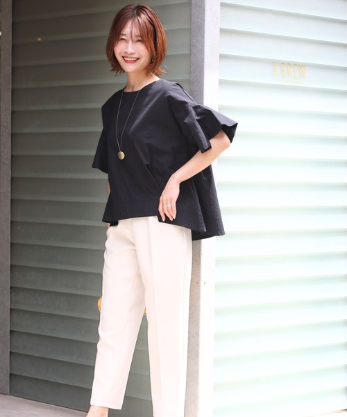 Ehre style(エーレスタイル)の「夏のコーデも 気楽にきちんと 揺れ袖トップス(シャツ/ブラウス・レディース・ブラック/グレー・FREE)」の14枚目の写真