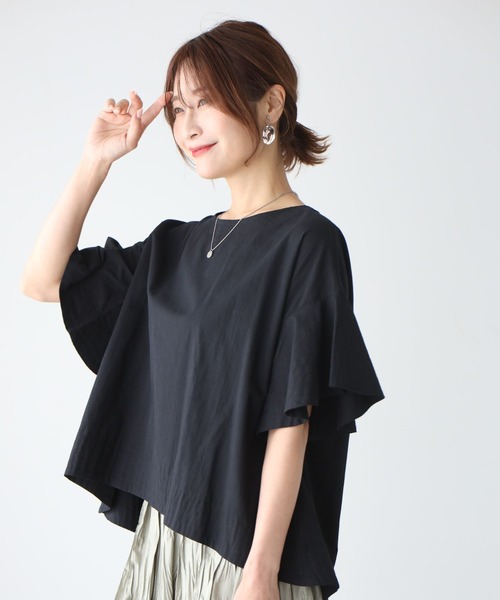 Ehre style(エーレスタイル)の「夏のコーデも 気楽にきちんと 揺れ袖トップス(シャツ/ブラウス・レディース・ブラック/グレー・FREE)」の3枚目の写真