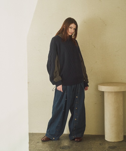 CASPER JOHN（キャスパージョン）の「Docking fisherman knit/ドッキングフィッシャーマンニット（ニット/セーター・メンズ・ブルー/ブラック・LARGE/MEDIUM/SMALL/X-SMALL）」の7枚目の写真