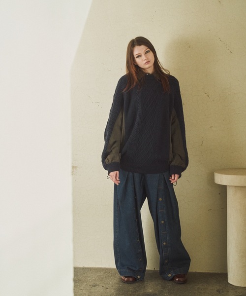 CASPER JOHN（キャスパージョン）の「Docking fisherman knit/ドッキングフィッシャーマンニット（ニット/セーター・メンズ・ブルー/ブラック・LARGE/MEDIUM/SMALL/X-SMALL）」の8枚目の写真