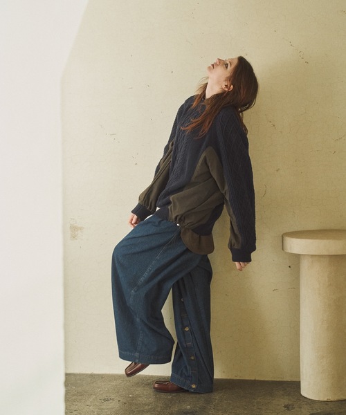 CASPER JOHN（キャスパージョン）の「Docking fisherman knit/ドッキングフィッシャーマンニット（ニット/セーター・メンズ・ブルー/ブラック・LARGE/MEDIUM/SMALL/X-SMALL）」の9枚目の写真