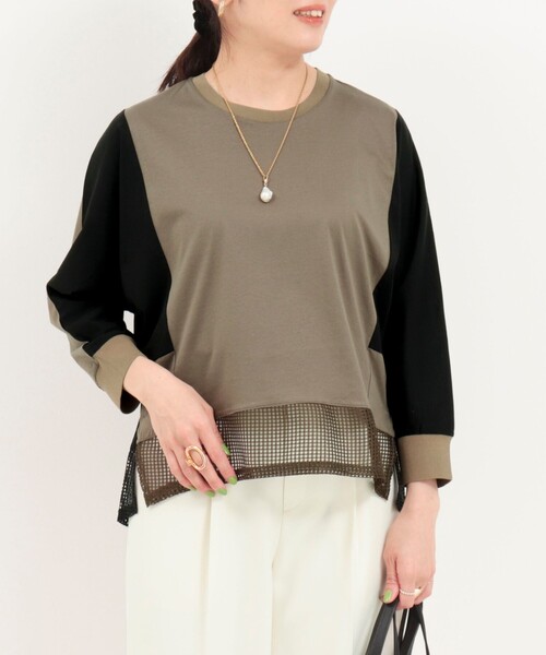 MICO COULIER（ミコクリエ）の「配色切替ドルマンプルオーバーカットソー（Tシャツ/カットソー・レディース・ブラック/ベージュ/カーキ・38）」の4枚目の写真