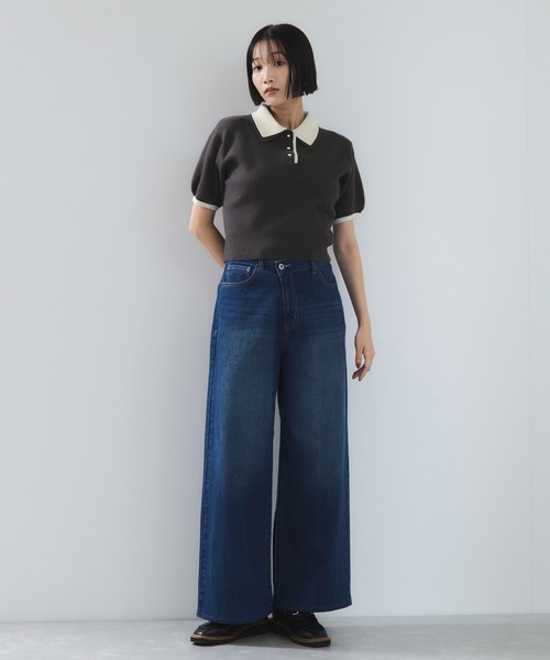 VIS（ビス）の「ダブルカラーポロトップス（ポロシャツ・レディース・チャコールグレー/キナリ/ブラウン・FREE）」の6枚目の写真