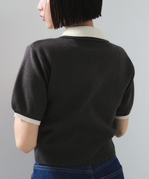 VIS（ビス）の「ダブルカラーポロトップス（ポロシャツ・レディース・チャコールグレー/キナリ/ブラウン・FREE）」の7枚目の写真