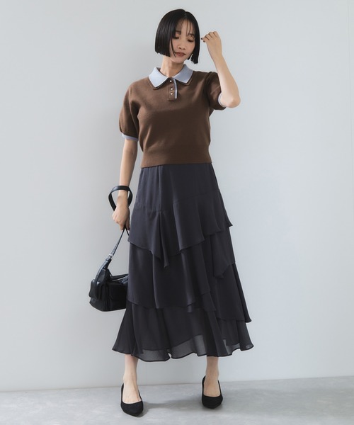 VIS（ビス）の「ダブルカラーポロトップス（ポロシャツ・レディース・チャコールグレー/キナリ/ブラウン・FREE）」の20枚目の写真