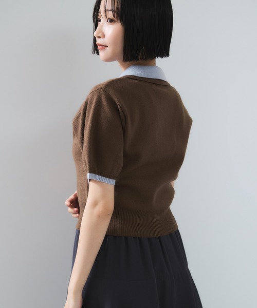 VIS（ビス）の「ダブルカラーポロトップス（ポロシャツ・レディース・チャコールグレー/キナリ/ブラウン・FREE）」の21枚目の写真