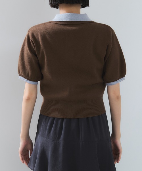 VIS（ビス）の「ダブルカラーポロトップス（ポロシャツ・レディース・チャコールグレー/キナリ/ブラウン・FREE）」の17枚目の写真