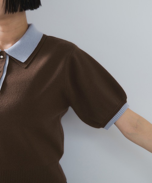 VIS（ビス）の「ダブルカラーポロトップス（ポロシャツ・レディース・チャコールグレー/キナリ/ブラウン・FREE）」の15枚目の写真