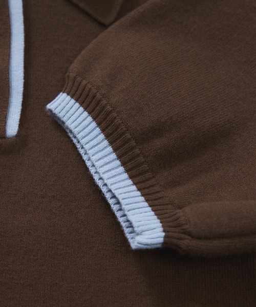 VIS（ビス）の「ダブルカラーポロトップス（ポロシャツ・レディース・チャコールグレー/キナリ/ブラウン・FREE）」の12枚目の写真