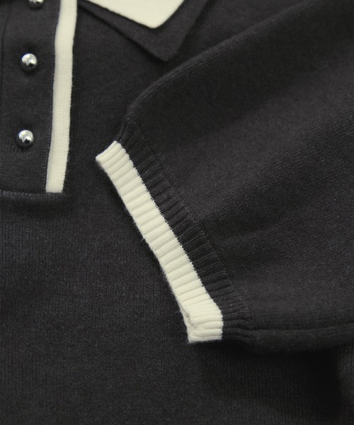 VIS（ビス）の「ダブルカラーポロトップス（ポロシャツ・レディース・チャコールグレー/キナリ/ブラウン・FREE）」の10枚目の写真