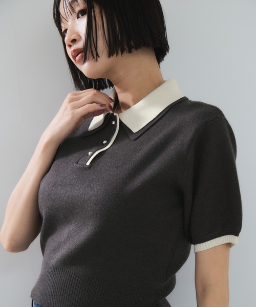 ダブルカラーポロトップス（ポロシャツ）｜VIS（ビス）のファッション