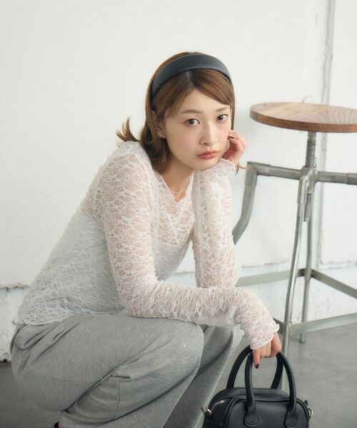 RETRO GIRL(レトロガール)の「レースシアーロンTEE(Tシャツ/カットソー・レディース・ホワイト/ブラック/ナチュラル・FREE)」の4枚目の写真
