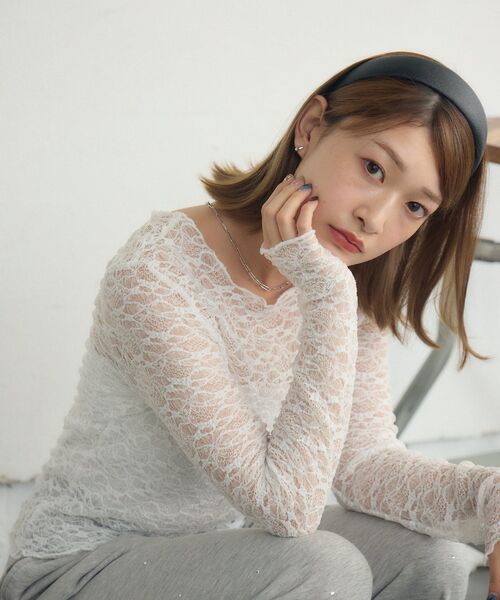 RETRO GIRL(レトロガール)の「レースシアーロンTEE(Tシャツ/カットソー・レディース・ホワイト/ブラック/ナチュラル・FREE)」の5枚目の写真