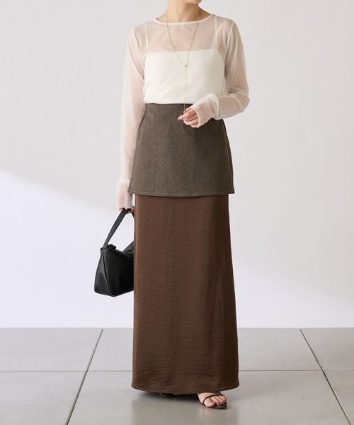 COLLAGE GALLARDAGALANTE（コラージュガリャルダガランテ）の「レイヤードサテンスカート/gemeilコラボ（スカート・レディース・ブラウン/ブラック・FREE）」の11枚目の写真