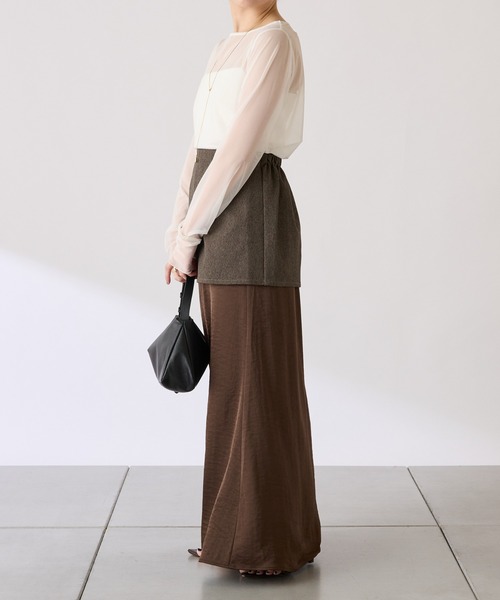 COLLAGE GALLARDAGALANTE（コラージュガリャルダガランテ）の「レイヤードサテンスカート/gemeilコラボ（スカート・レディース・ブラウン/ブラック・FREE）」の16枚目の写真