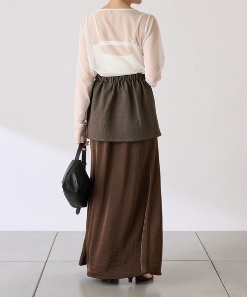 COLLAGE GALLARDAGALANTE（コラージュガリャルダガランテ）の「レイヤードサテンスカート/gemeilコラボ（スカート・レディース・ブラウン/ブラック・FREE）」の17枚目の写真