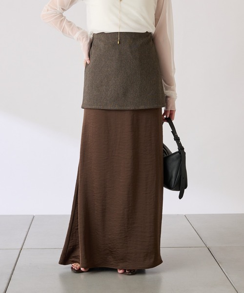 COLLAGE GALLARDAGALANTE（コラージュガリャルダガランテ）の「レイヤードサテンスカート/gemeilコラボ（スカート・レディース・ブラウン/ブラック・FREE）」の12枚目の写真