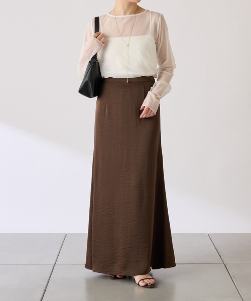 COLLAGE GALLARDAGALANTE（コラージュガリャルダガランテ）の「レイヤードサテンスカート/gemeilコラボ（スカート・レディース・ブラウン/ブラック・FREE）」の19枚目の写真