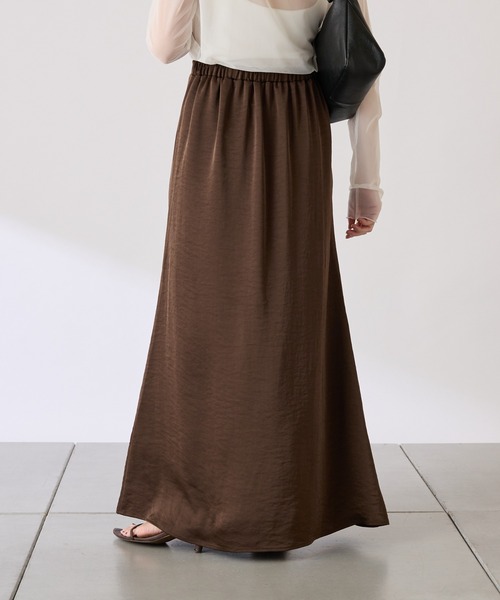 COLLAGE GALLARDAGALANTE（コラージュガリャルダガランテ）の「レイヤードサテンスカート/gemeilコラボ（スカート・レディース・ブラウン/ブラック・FREE）」の22枚目の写真