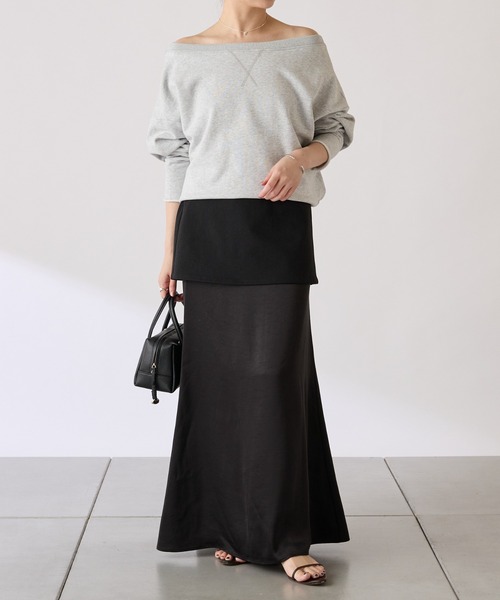 COLLAGE GALLARDAGALANTE（コラージュガリャルダガランテ）の「レイヤードサテンスカート/gemeilコラボ（スカート・レディース・ブラウン/ブラック・FREE）」の3枚目の写真