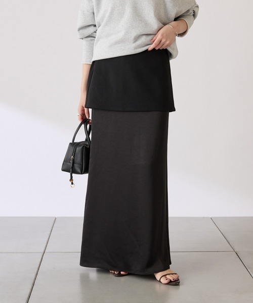 COLLAGE GALLARDAGALANTE（コラージュガリャルダガランテ）の「レイヤードサテンスカート/gemeilコラボ（スカート・レディース・ブラウン/ブラック・FREE）」の4枚目の写真