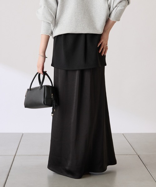 COLLAGE GALLARDAGALANTE（コラージュガリャルダガランテ）の「レイヤードサテンスカート/gemeilコラボ（スカート・レディース・ブラウン/ブラック・FREE）」の6枚目の写真