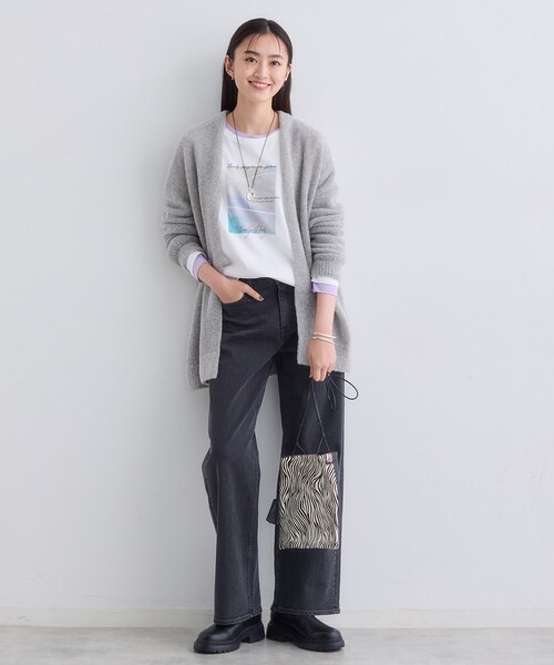 INDIVI（インディヴィ）の「【エアリー素材】ブークレ着流しニットカーディガン（カーディガン/ボレロ・レディース・ナチュラル/チャコールグレー/グレー・38/15 /13/05）」の16枚目の写真