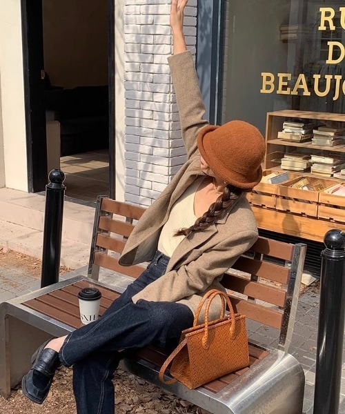 Burner（バーナー）の「【OKUOKU　0909】ウール混ふんわりクロッシェハット oku-bosi-37（ハット・レディース・チャコール/オレンジ/グリーン/レッド/キャメル/ブラック/ワイン/グレー・FREE）」の6枚目の写真